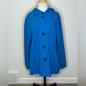 Focus Casual Life Women's Teal Hooded Jacket Size L Cotton Blend